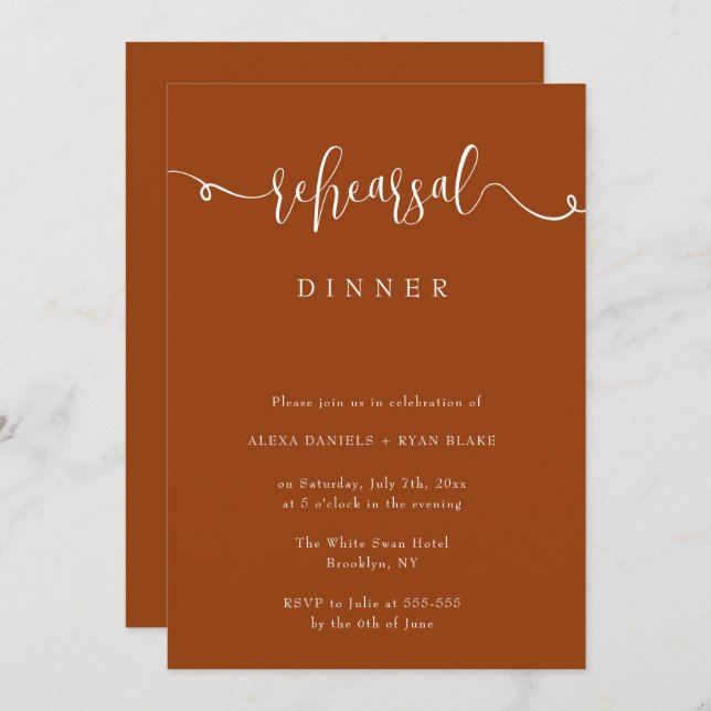 Terracotta Chic Script Rehearsal Dinner Invitation (Front/Back)