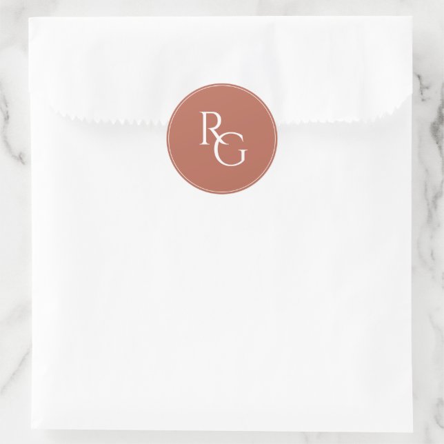Terracotta | Chic Simple Initials  Classic Round Sticker (Bag)