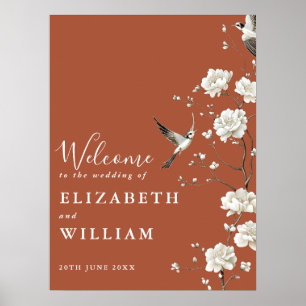 Terracotta Chinoiserie Floral Wedding Welcome Sign