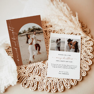 Terracotta Christmas Card, Married & Bright  Invitation