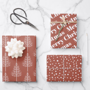 Terracotta Christmas, trees, polka dots holiday Wrapping Paper Sheet