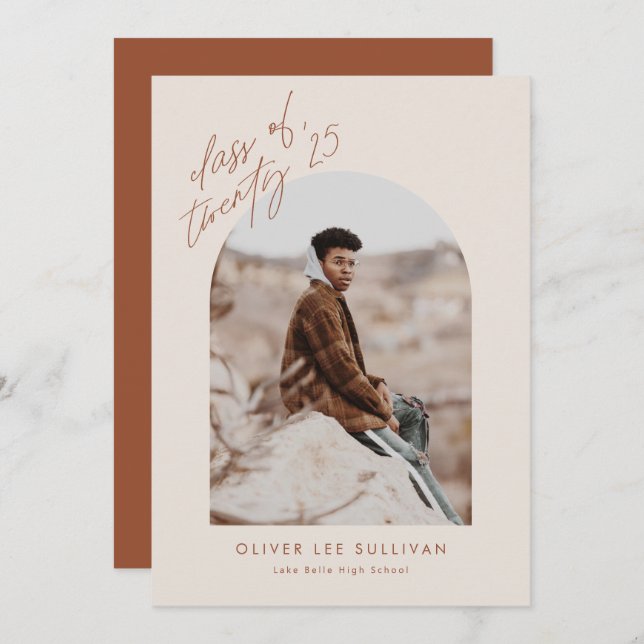 Terracotta Class of 2025 Arch Photo Graduation Announcement (Front/Back)