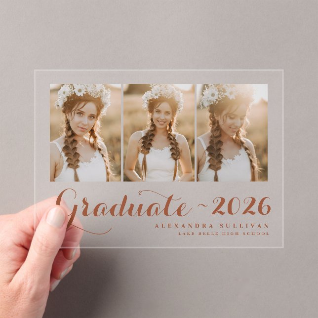 Terracotta Class of 2025 Photo Collage Graduation Acrylic Invitations (Insitu (Handheld))