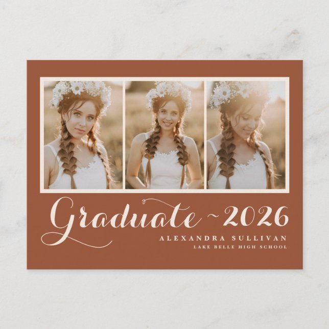 Terracotta Class of 2025 Photo Collage Graduation Announcement Postcard (Front)