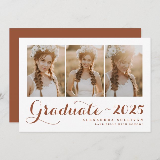 Terracotta Class of 2025 Photo Collage Graduation Invitation (Front/Back)