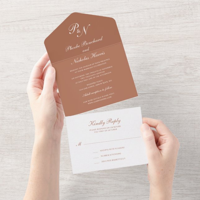 Terracotta Classic Elegant Wedding All In One Invitation (Tearaway)