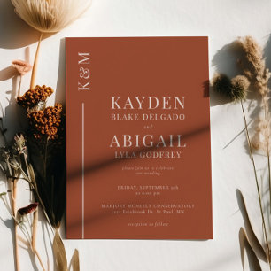 Terracotta Clean Line Minimalist Wedding Invitation