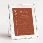 Terracotta Clean Line Wedding Dinner Menu<br><div class="desc">Elegant wedding dinner menu list featuring simple clean line with the couple's initial on the side. The background is terracotta.</div>