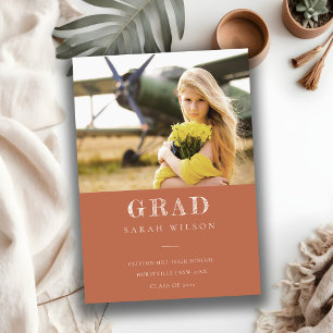 Terracotta Clean Minimal Clean Photo Graduation Invitation