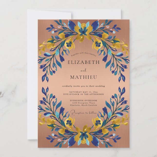 Terracotta Cobalt Painted Wedding Invitation (Front)