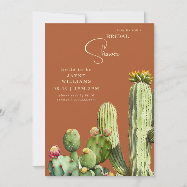 Terracotta Colourful Cactus Tropical Bridal Shower Invitation (Front)