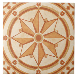Terracotta Compass Eight-Point Star Medallion Ceramic Tile