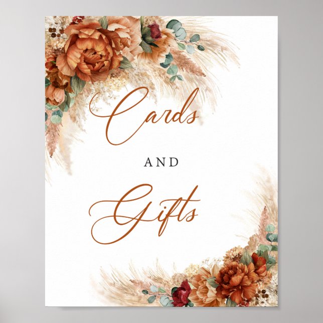 Terracotta copper flowers greenery Cards and Gifts Poster (Front)