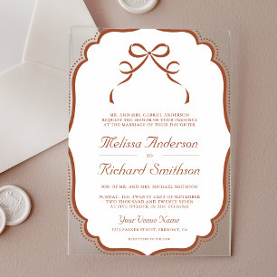 Terracotta Coquette Bow Wedding Acrylic Invitations