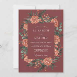 Terracotta Coral Petal Wedding Invitation