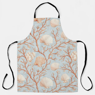 Terracotta Coral Seashell Powder Blue Ocean Apron