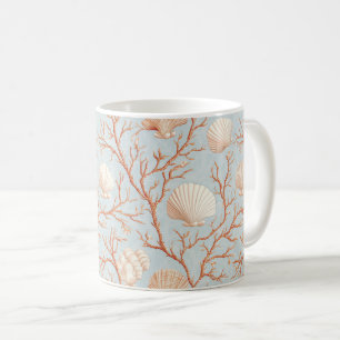 Terracotta Coral Seashell Powder Blue Ocean Coffee Mug