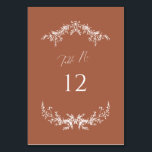 Terracotta Cottage Wedding Table Number Card Sign<br><div class="desc">Our wedding table number sign features modern lettering and vintage botanical laurels - perfect for helping your guests find their table at your wedding reception or event.</div>