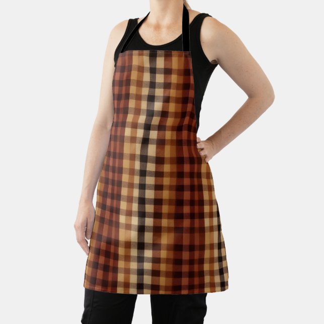 Terracotta Cream & Black Buffalo Plaid Tartan  Apron (Insitu)