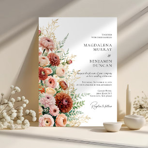 Terracotta Cream Blush Pink Garden Flowers Wedding Invitation