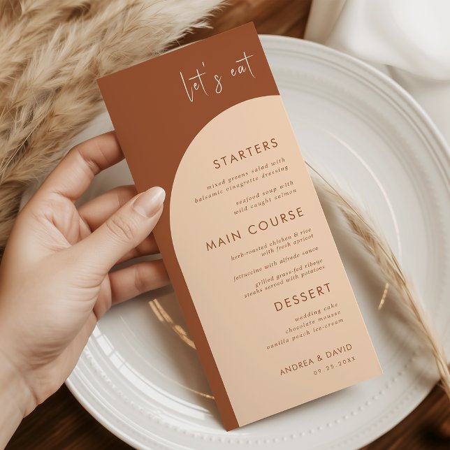 Terracotta & Cream Boho Arch Let's Eat Wedding Menu (Creator Uploaded)