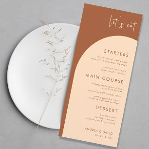 Terracotta & Cream Boho Arch Let's Eat Wedding Menu