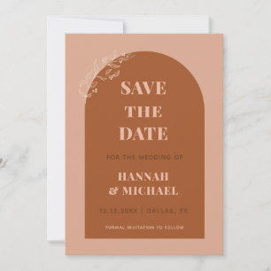 Terracotta & Cream Boho Arch Minimalist Botanical  Save The Date