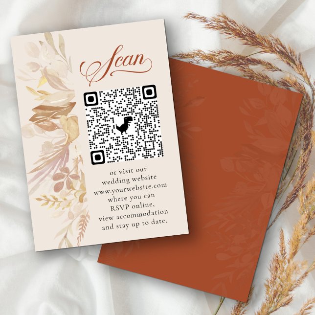 Terracotta Cream Botanical Online RSVP QR Code Enclosure Card (Elegant wedding qr code rsvp in terracotta burnt orange and cream)