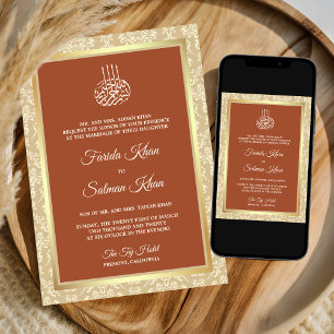 Terracotta Cream Damask Islamic Muslim Wedding Invitation