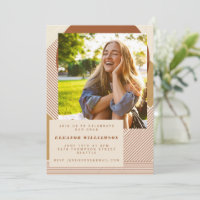 Terracotta Cream Geometric Stripe Photo Grad Party
