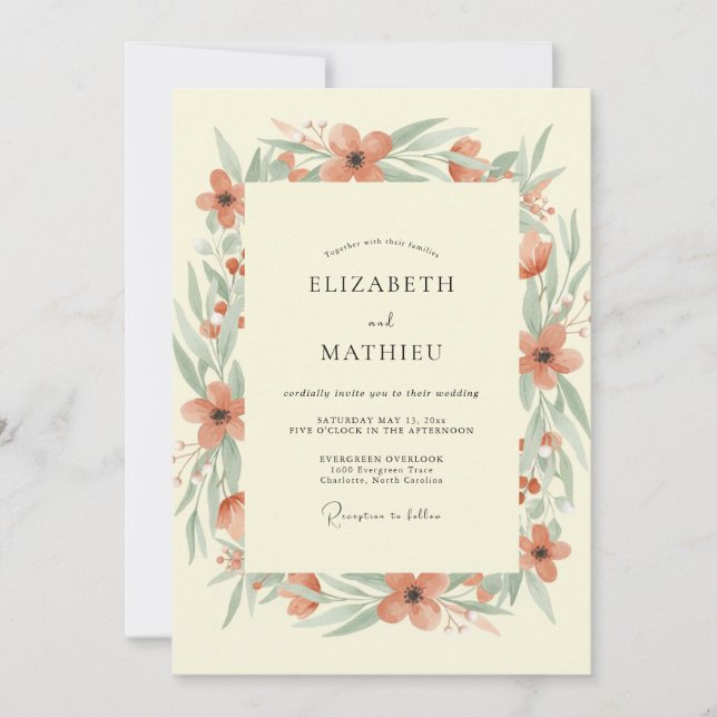 Terracotta Cream Leafy Wedding Invitation (Front)