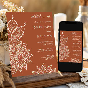 Terracotta Cream Mehndi Henna Muslim Wedding Invitation
