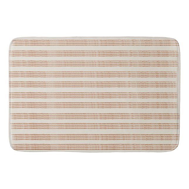 Terracotta Cream Modern Minimalist Stripe Boho  Bath Mat (Front)