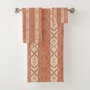 Terracotta Cream Modern Minimalist Stripe Boho Bath Towel Set