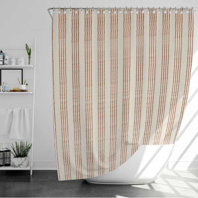 Terracotta Cream Modern Minimalist Stripe Boho  Shower Curtain (Terracotta Cream Modern Minimalist Stripe Boho Shower Curtain)