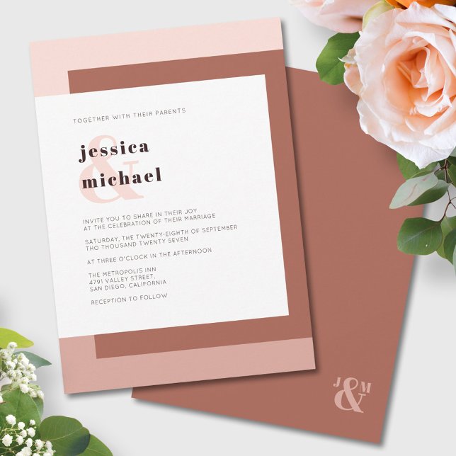 Terracotta Cream Modern Monogram Geometric Wedding Invitation (Creator Uploaded)