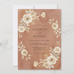 Terracotta Cream Rose Wedding Invitation