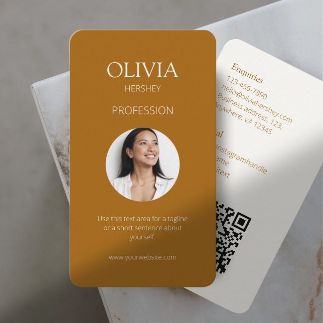 Terracotta & Creamy Ivory Photo Social QR Code  Business Card (Creator Uploaded)