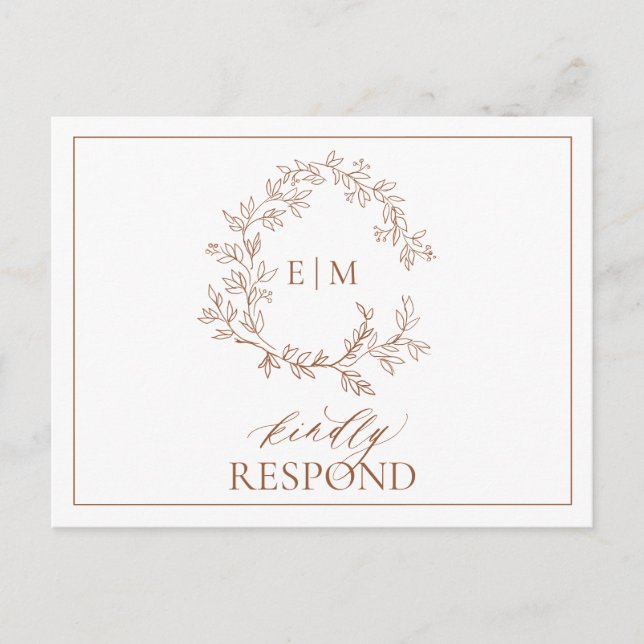 Terracotta Crest Monogram Wedding RSVP Invitation  Postcard (Front)