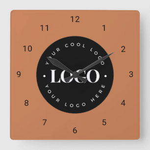 Terracotta Custom Logo Business Company Office Square Wall Clock