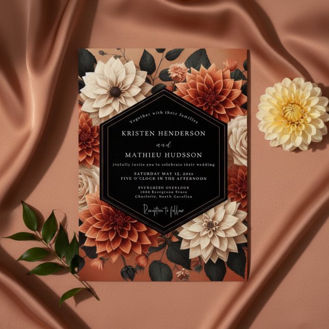 Terracotta Dahlia Autumn Romance Wedding Invitation (Creator Uploaded)