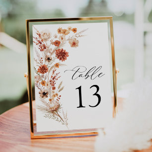 Terracotta Dahlia Wildflower Wedding Table Number