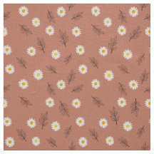 Terracotta Daisy Scatter Pattern Ivory Linen
