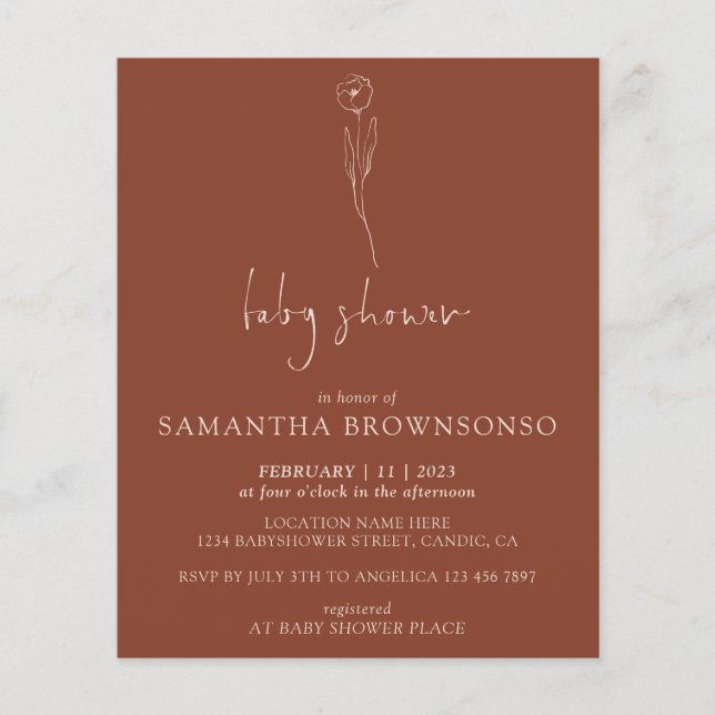 Terracotta Daisy Tiny Flower Budget Baby Shower Flyer (Front)