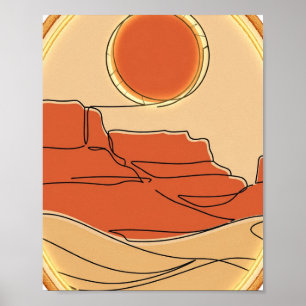 Terracotta Desert Sun — Minimalist Line Art Poster