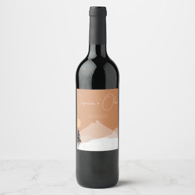 Terracotta desert theme wedding  wine label (Front)