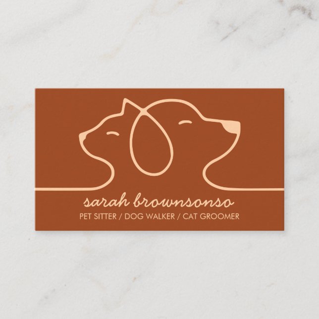 Terracotta Dog Cat Pet Line art Logo veterinary Business Card (Front)