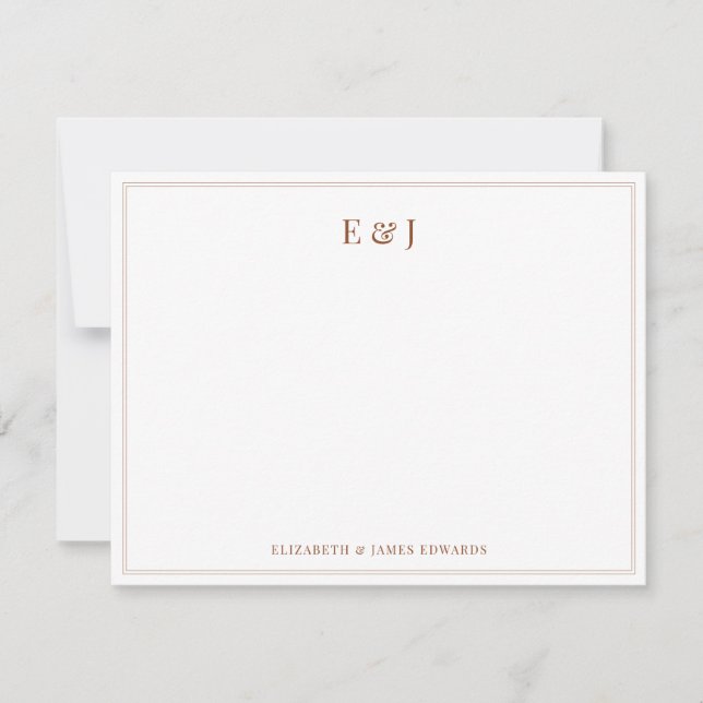Terracotta Double Border Elegant Couple Monogram Card (Front)