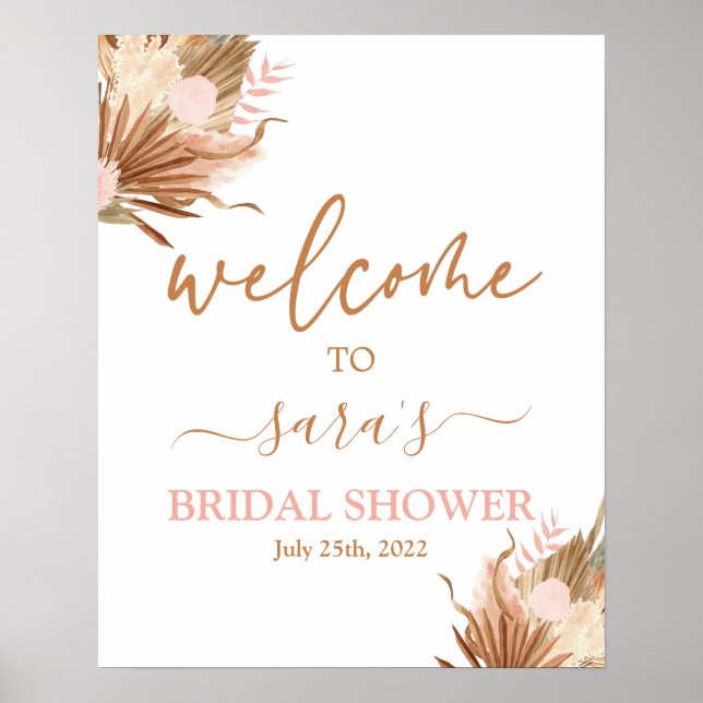 Terracotta Dried Palms Bridal Shower Welcome sign (Front)
