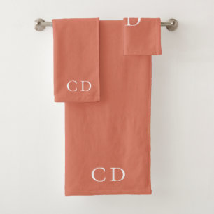 Terracotta dusty earth monogram initials bath towel set